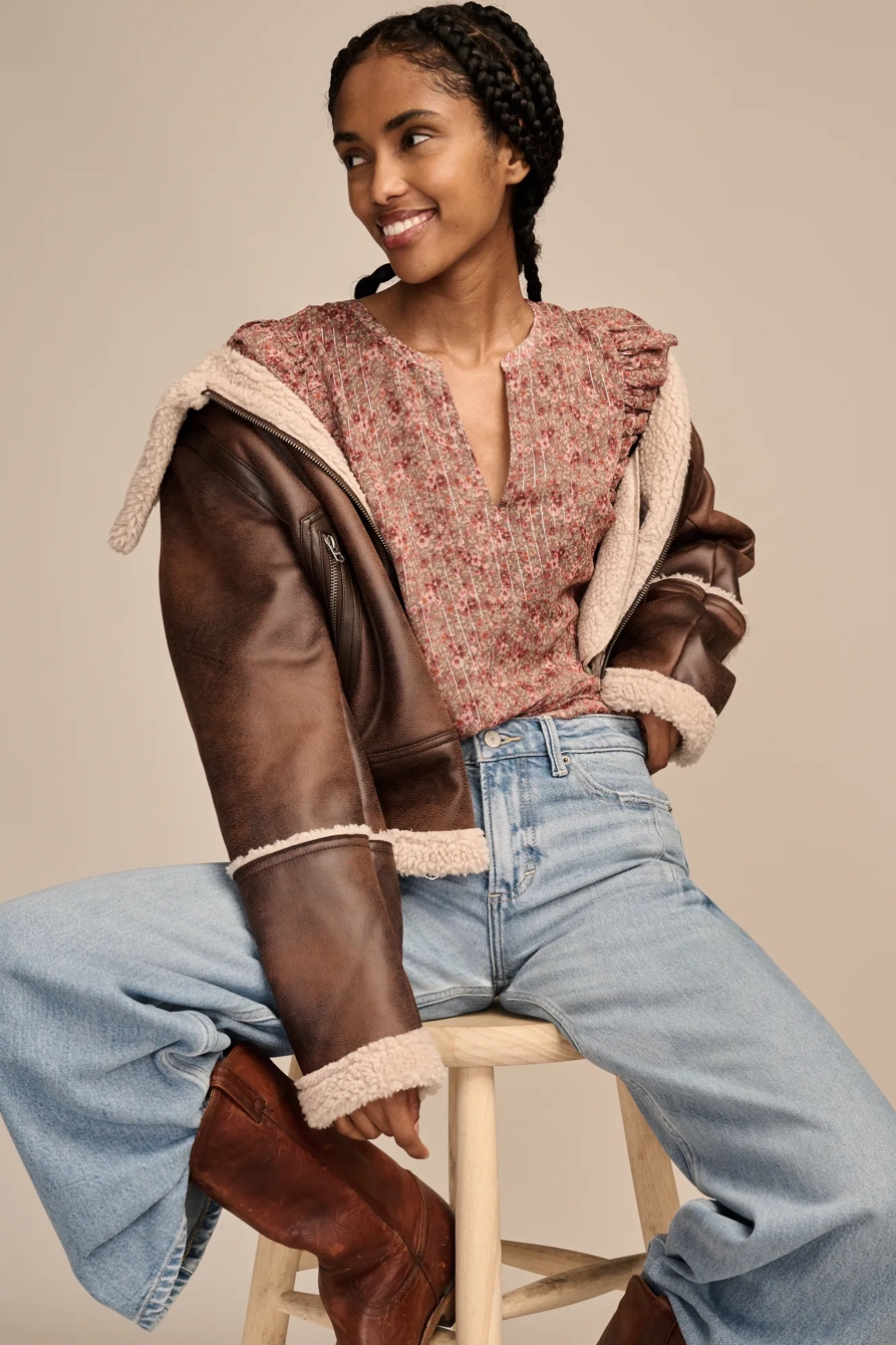 PRINTED NOTCH NECK RUFFLE TOP, image 5