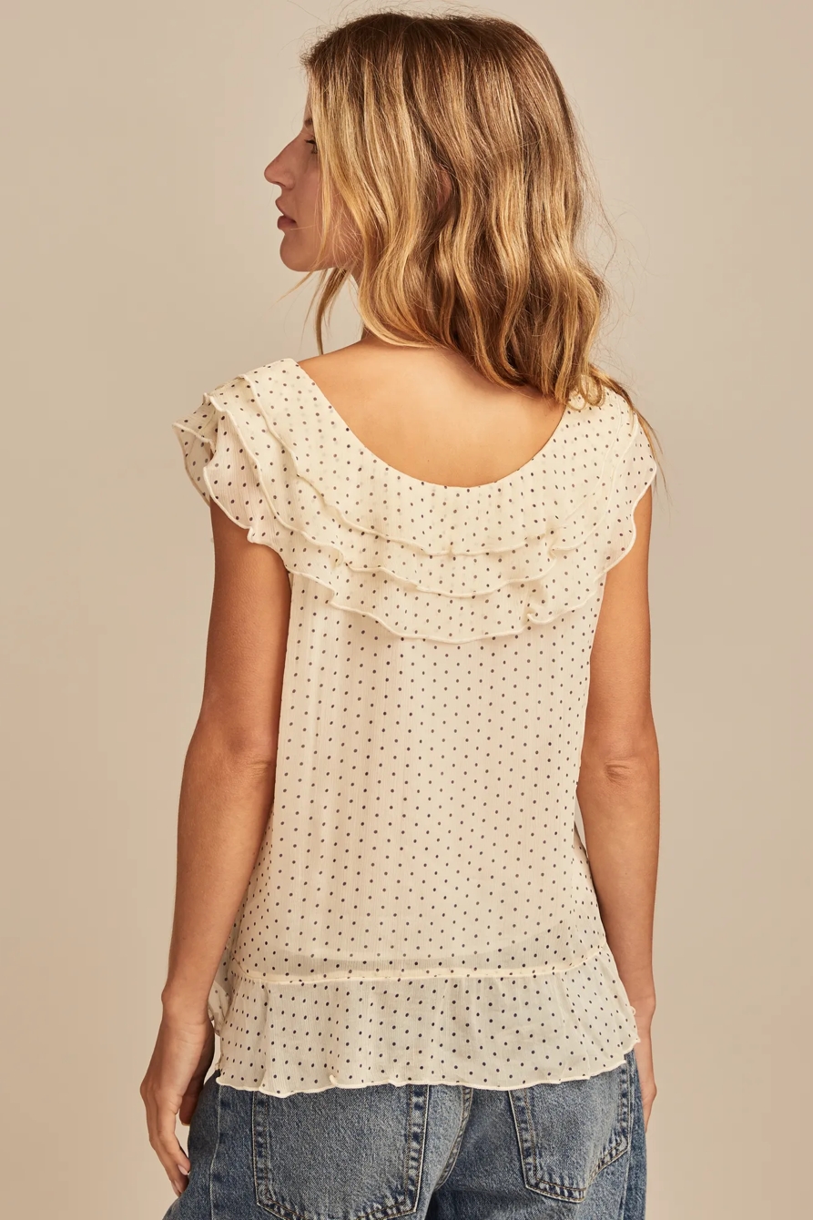 DOTTED TRIPLE RUFFLE TANK, image 5