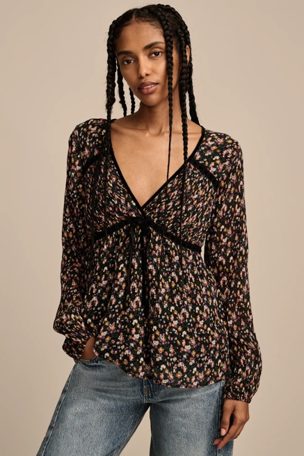 LONG SLEEVE RUFFLE BODICE TOP, image 1