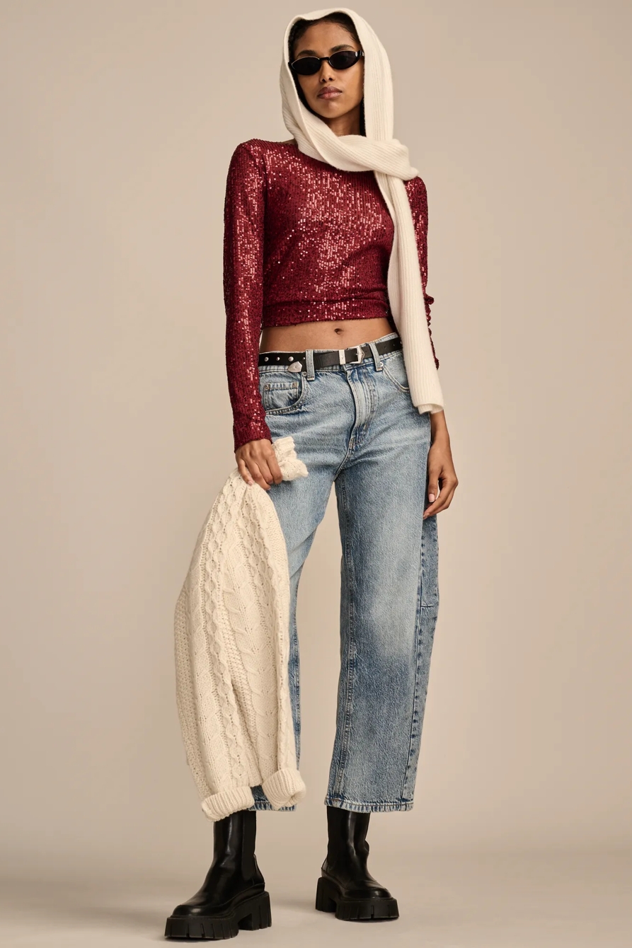SEQUIN LONG SLEEVE LAYERING TOP, image 2