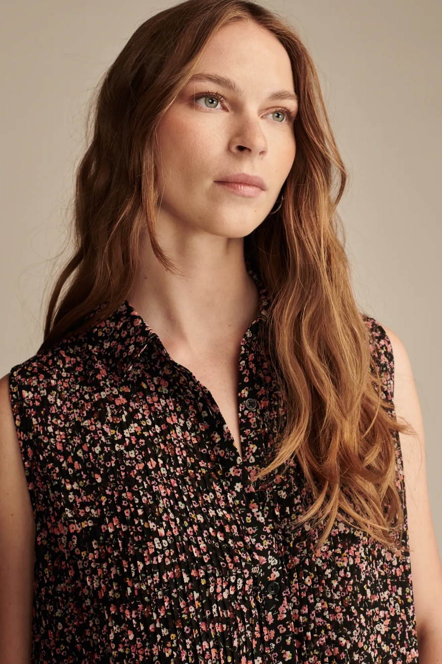 PRINTED SLEEVELESS MICRO PLEATED BUTTOND, image 2