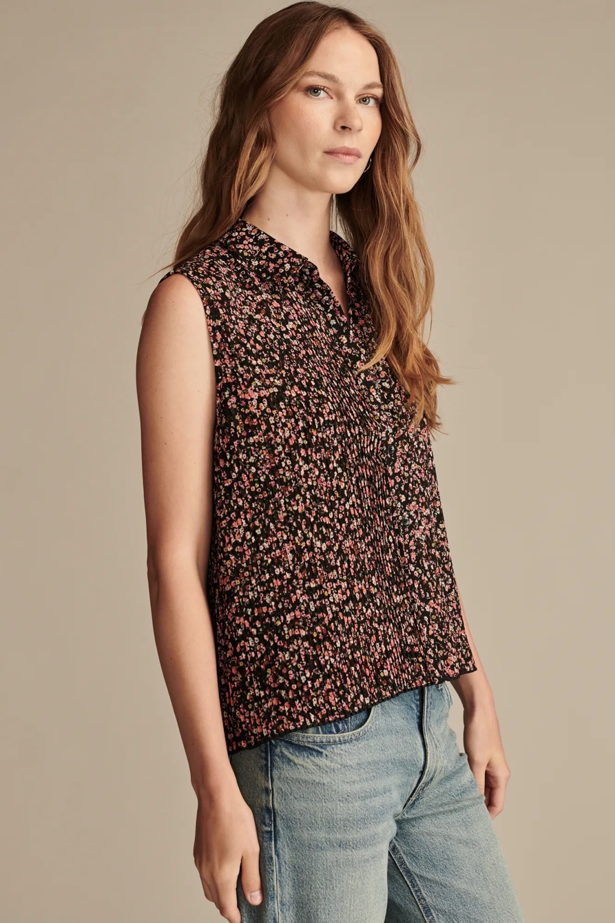 PRINTED SLEEVELESS MICRO PLEATED BUTTOND, image 3