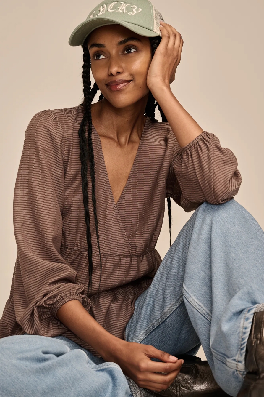 STRIPED V-NECK BLOUSE, image 5