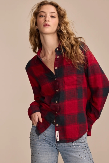 CLYDE PLAID BOYFRIEND BUTTON DOWN SHIRT, image 1