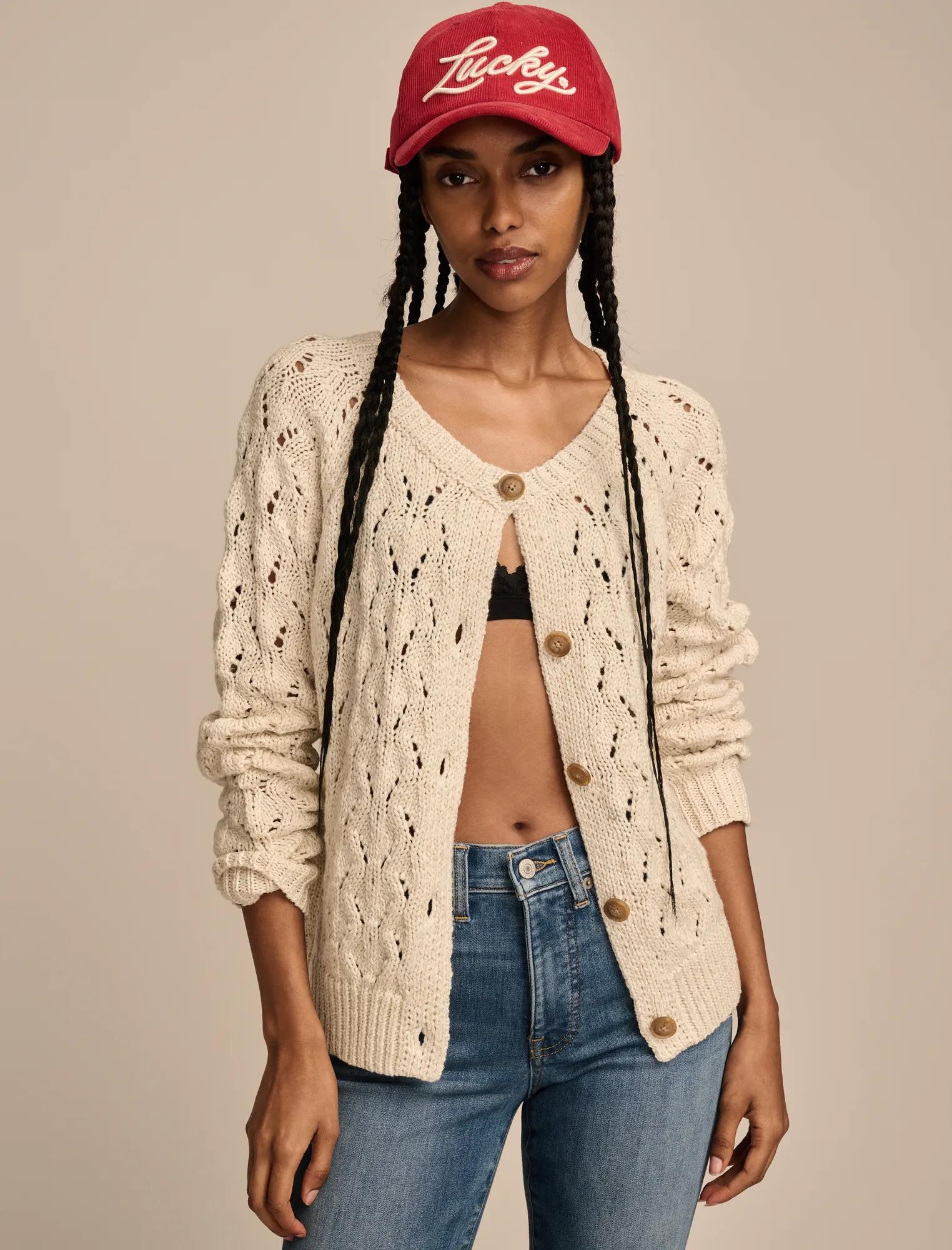 (取寄) ラッキーブランド レディース バーゼル Lucky Brand women Basel Garnet SHINE_POINTELLE_CARDIGAN_100