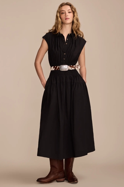 SMOCKED DROPPED WAIST MIDI DRESS, image 1