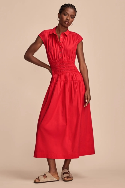 SMOCKED DROPPED WAIST MIDI DRESS, image 2