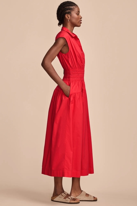 SMOCKED DROPPED WAIST MIDI DRESS, image 4