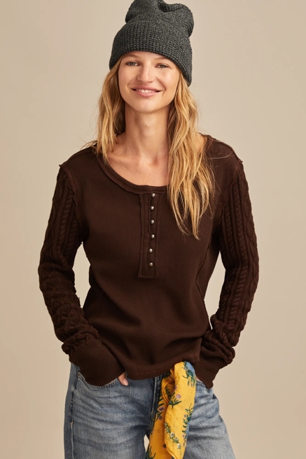 TEXTURED MIXED SLEEVE HENLEY, image 1