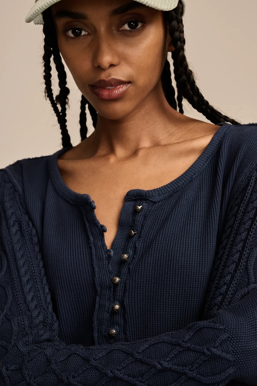 TEXTURED MIXED SLEEVE HENLEY, image 2