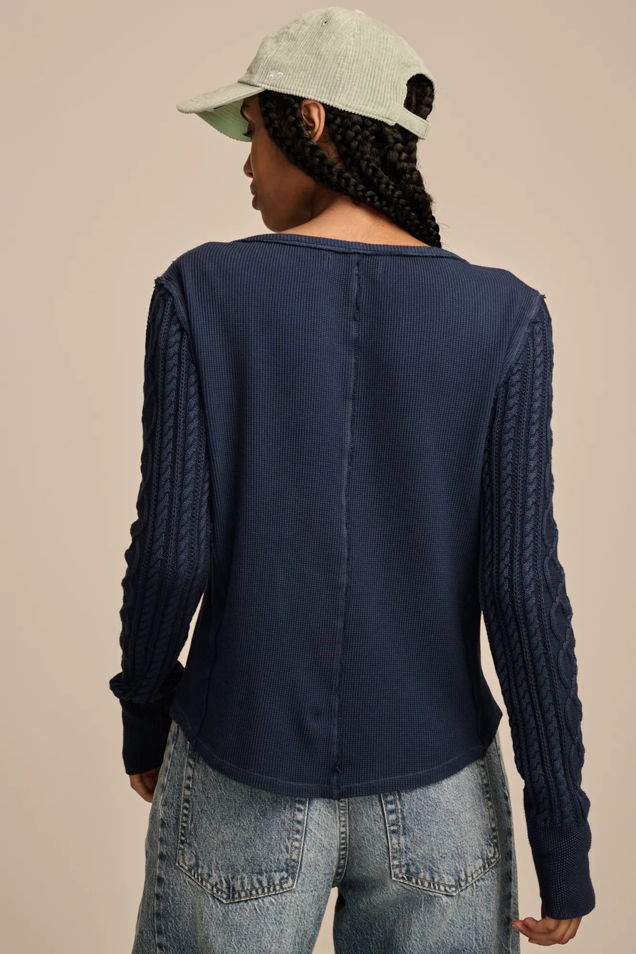 TEXTURED MIXED SLEEVE HENLEY, image 5