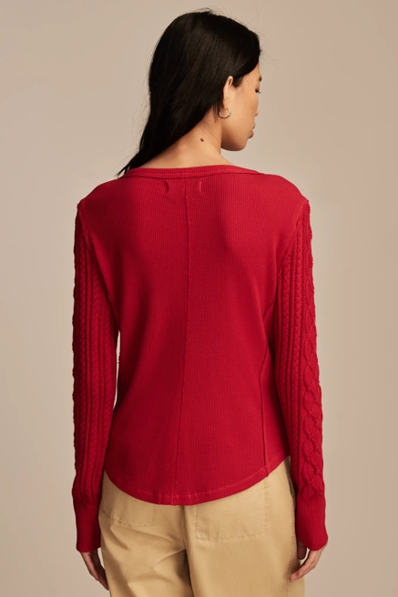 TEXTURED MIXED SLEEVE HENLEY, image 3