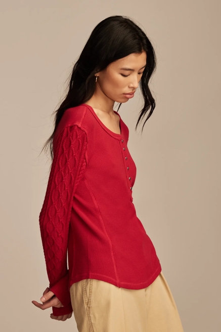 TEXTURED MIXED SLEEVE HENLEY, image 4