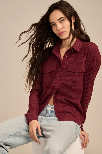 CLOUD WAFFLE BUTTON DOWN TOP, image 1