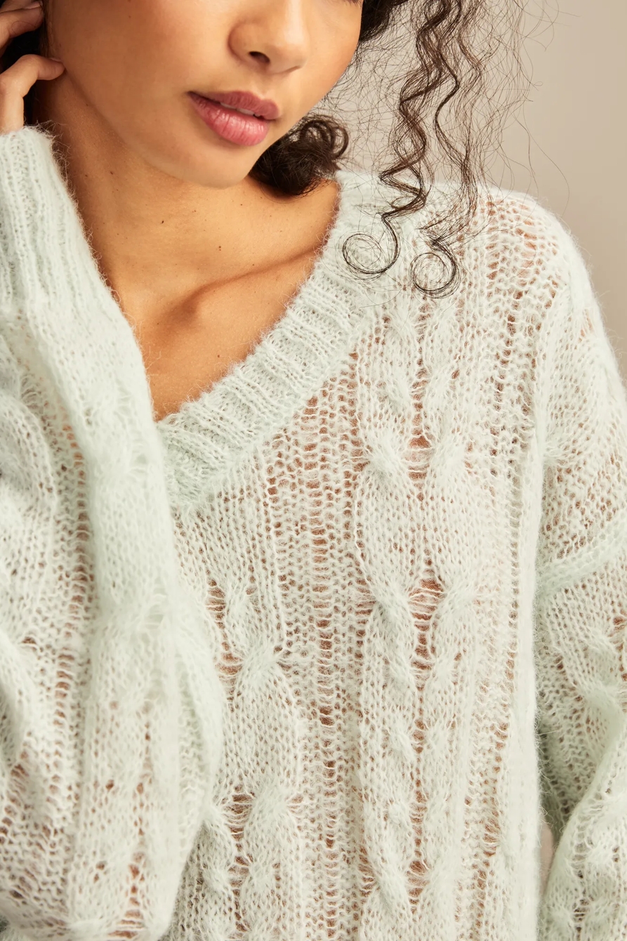 FUZZY CABLE PULLOVER SWEATER, image 2