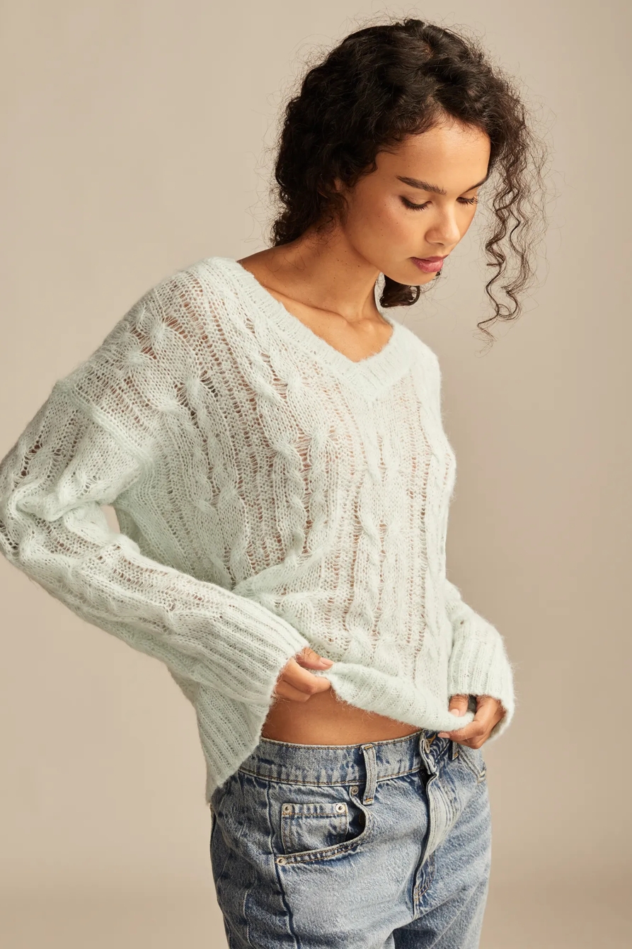 FUZZY CABLE PULLOVER SWEATER, image 3