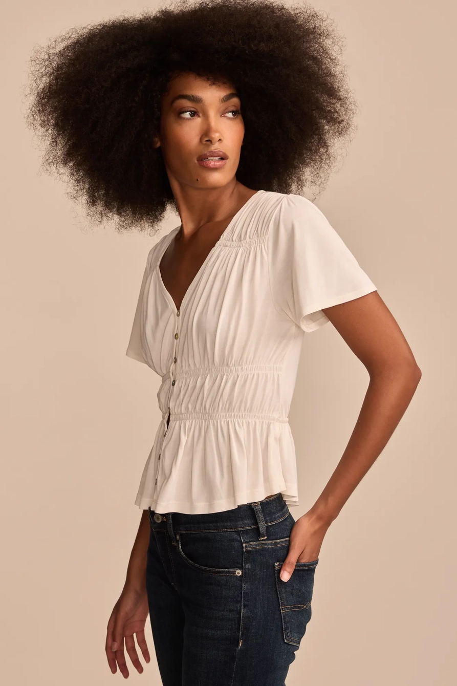 SANDWASH SHIRRED BUTTON FRONT TOP