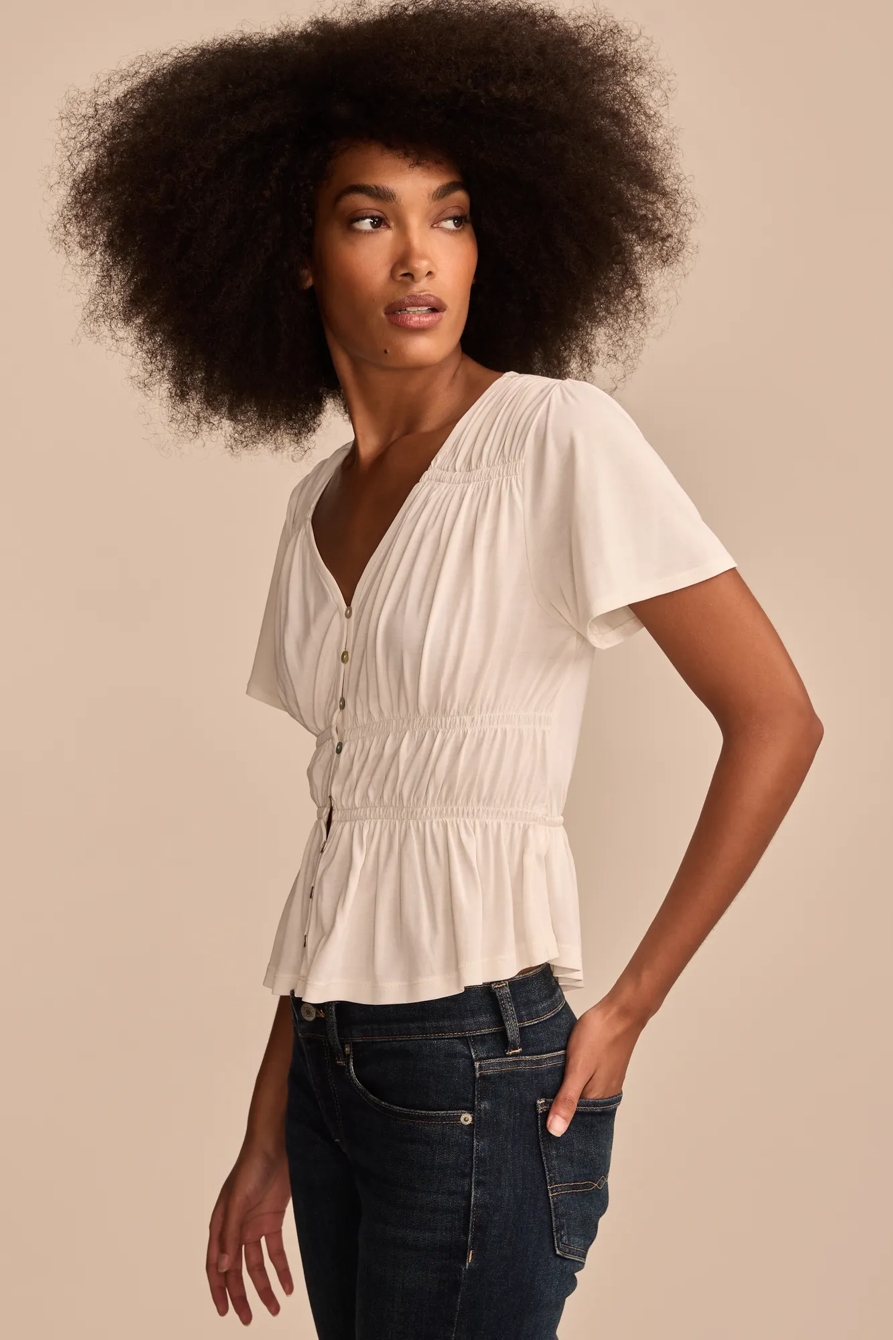 SANDWASH SHIRRED BUTTON FRONT TOP, image 4