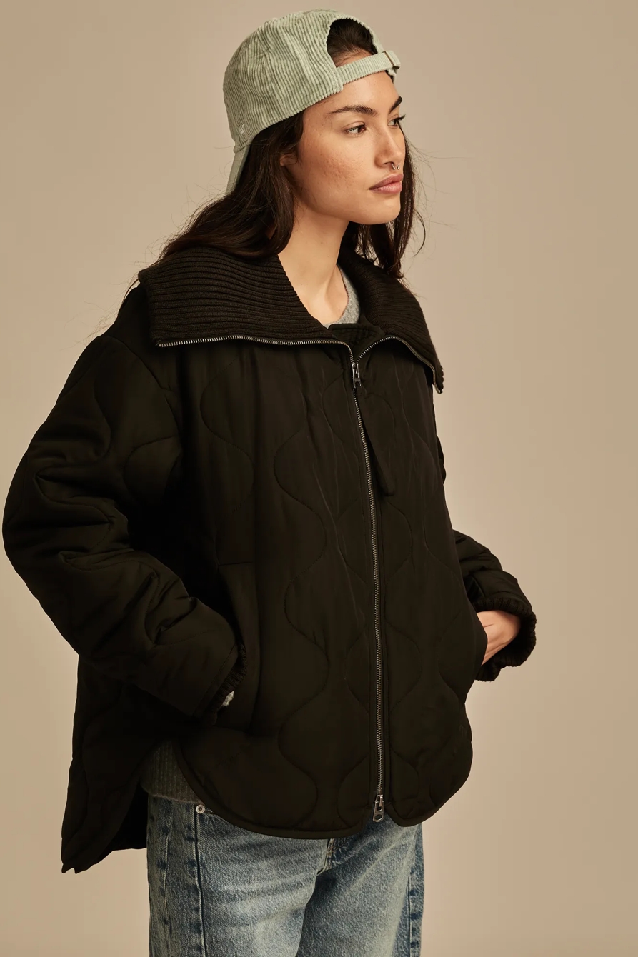 QUILTED JACKET WITH RIBBED COLLAR, image 2
