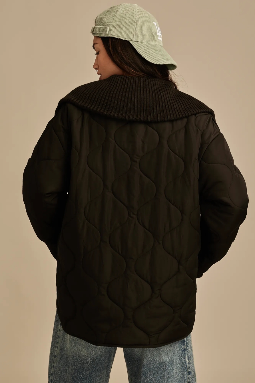 QUILTED JACKET WITH RIBBED COLLAR, image 4