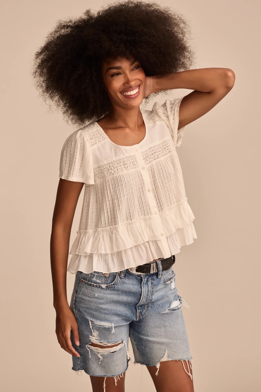 SMOCKED LACE TEE, image 2