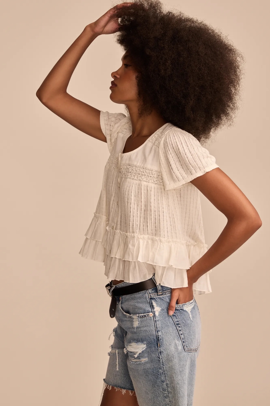 SMOCKED LACE TEE, image 4