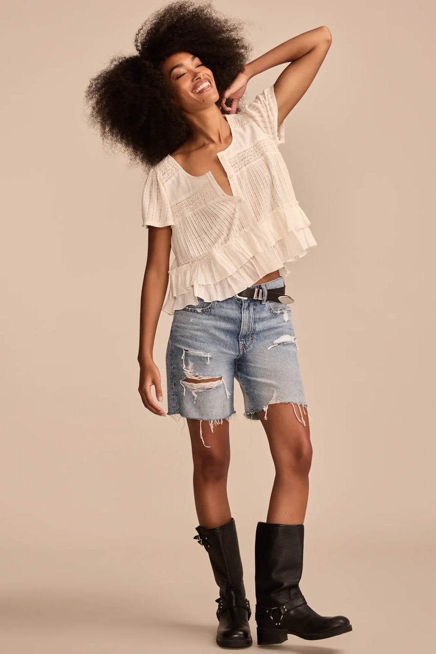 SMOCKED LACE TEE, image 6