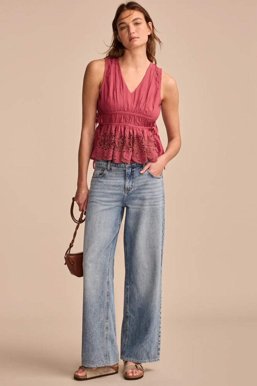 LACE RUCHED TANK TOP