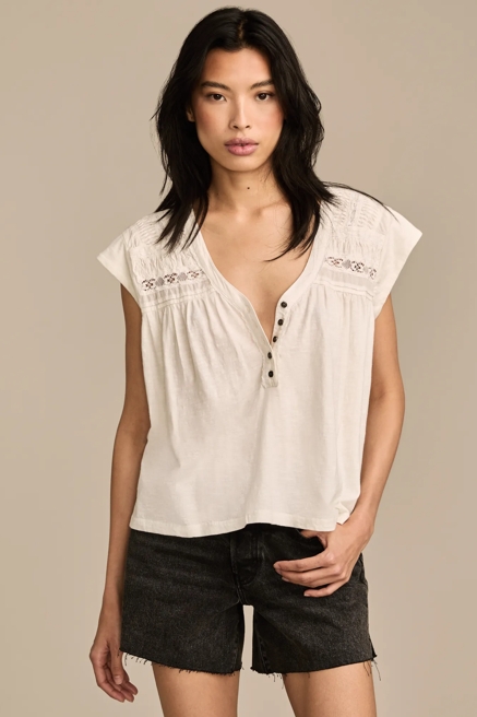 LACE TRIMMED HENLEY TEE, image 1