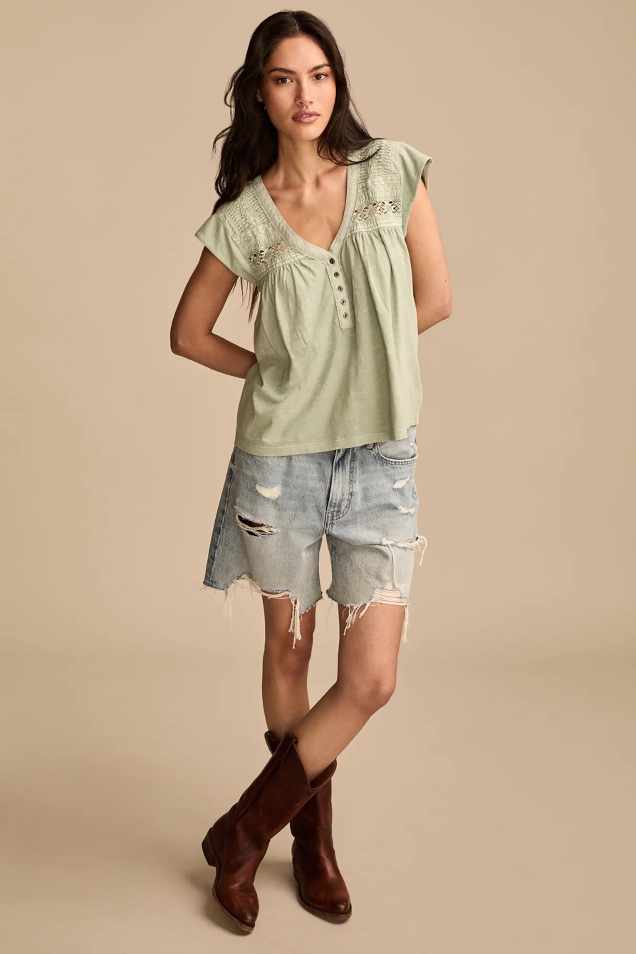 LACE TRIMMED HENLEY TEE, image 3