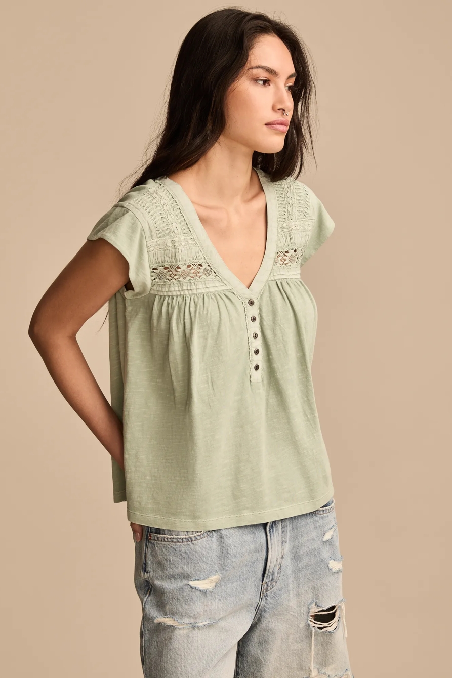 LACE TRIMMED HENLEY TEE, image 4