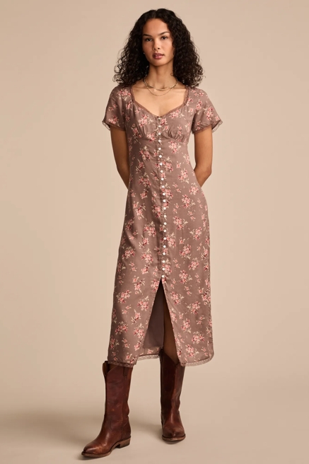 LACE TRIMMED SHORT SLEEVE MIDI DRESS, image 1