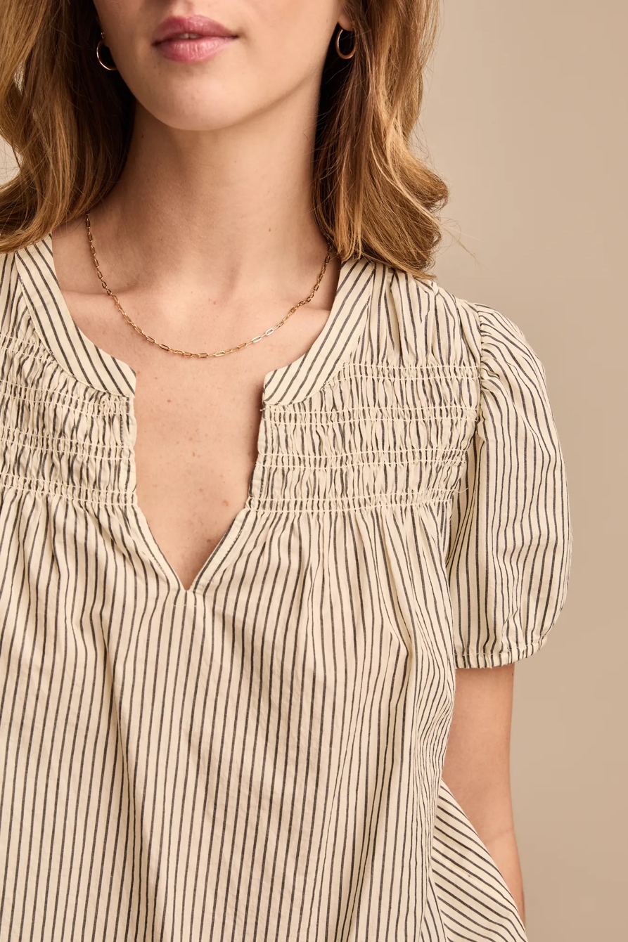 SMOCKED NOTCH PUFF SLEEVE TOP, image 2