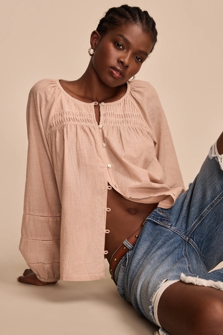 LONG SLEEVE PINTUCK PEASANT BLOUSE, image 1