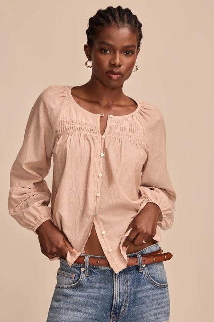 LONG SLEEVE PINTUCK PEASANT BLOUSE, image 2