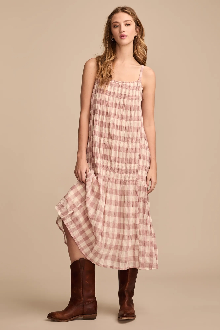SMOCKED GINGHAM MIDI DRESS, image 3