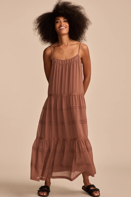 SLEEVELESS PINTUCK TIERED MAXI DRESS, image 2