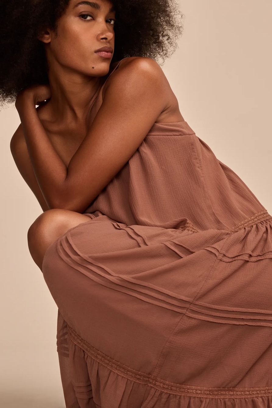 SLEEVELESS PINTUCK TIERED MAXI DRESS, image 3