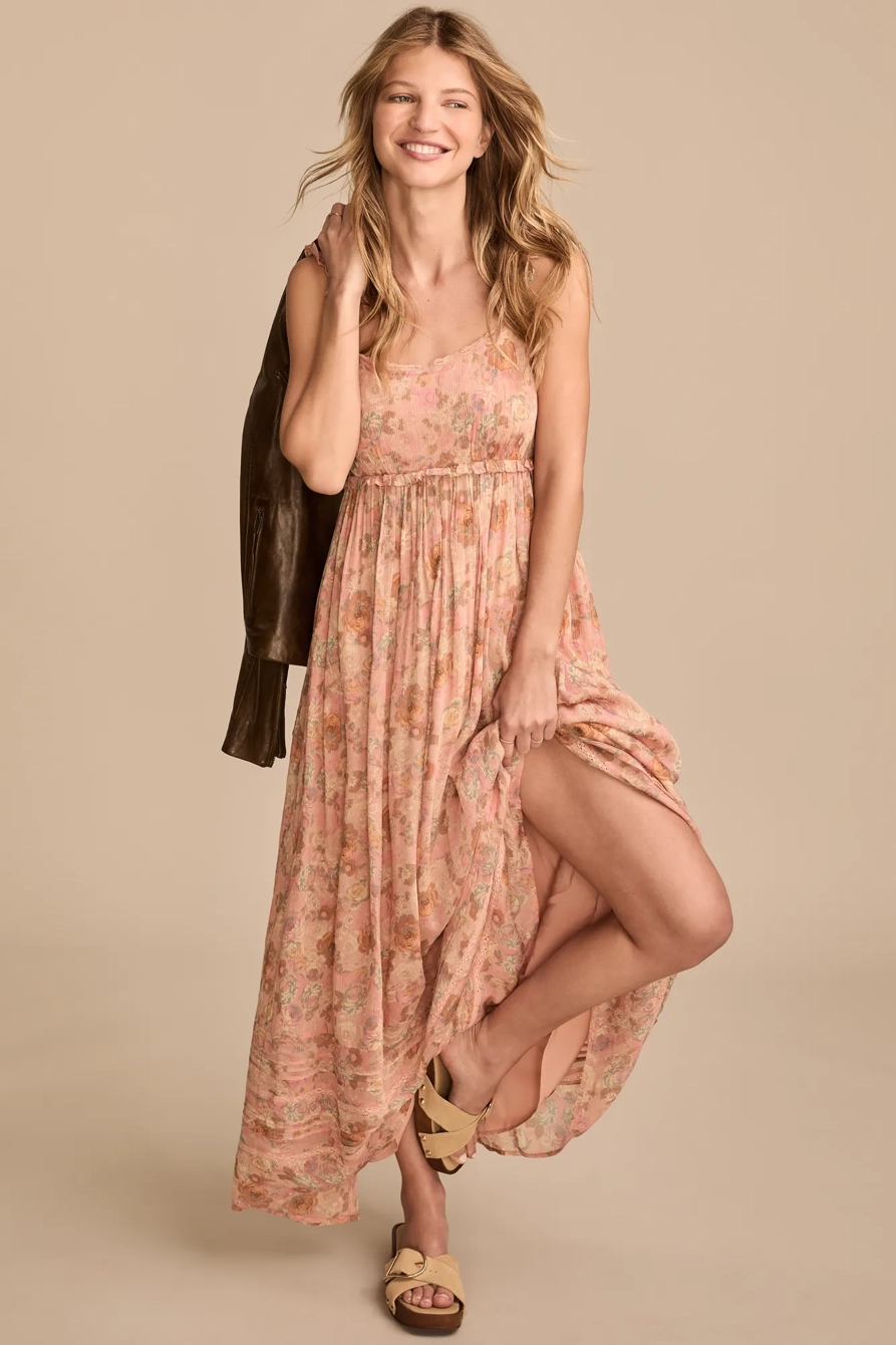 PRINTED RUFFLE SLEEVE MIDI DRESS
