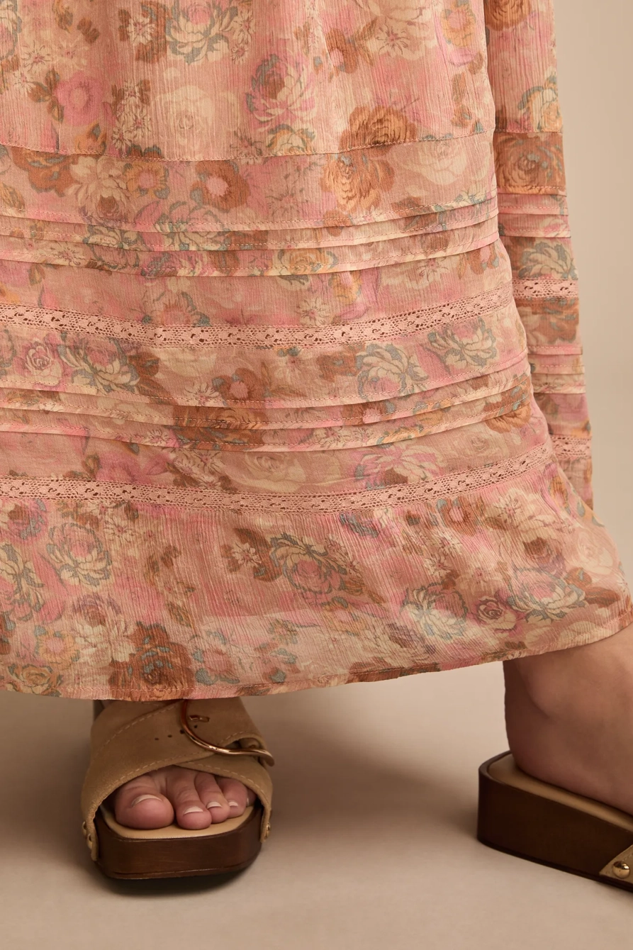 PRINTED RUFFLE SLEEVE MIDI DRESS