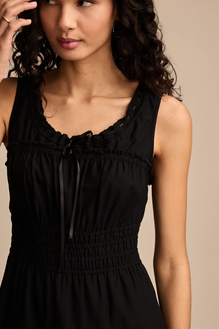 POPLIN LACE TRIMMED SMOCKED MIDI DRESS, image 2