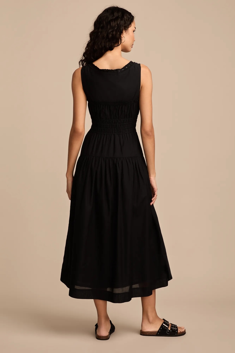 POPLIN LACE TRIMMED SMOCKED MIDI DRESS, image 3