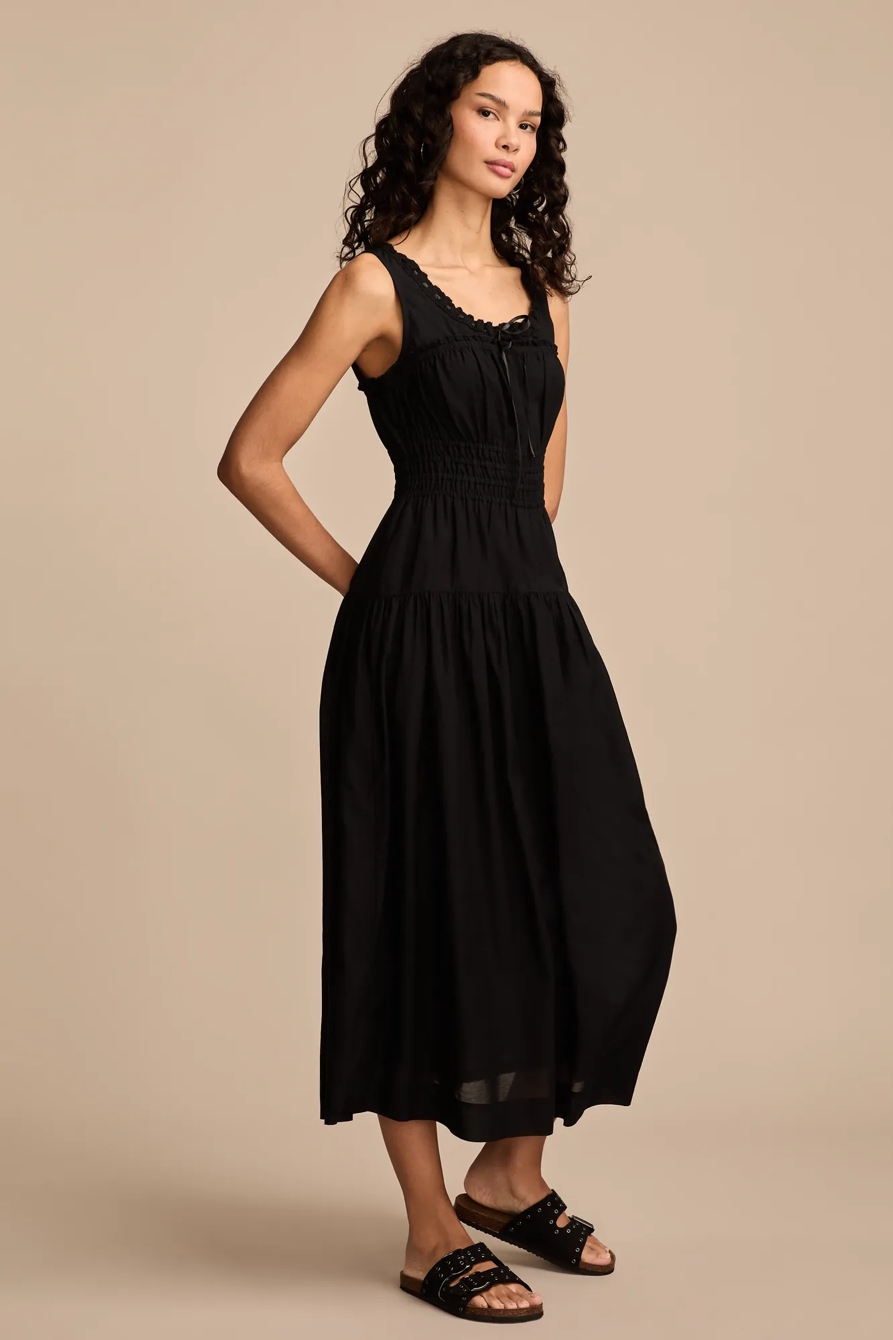 POPLIN LACE TRIMMED SMOCKED MIDI DRESS, image 4