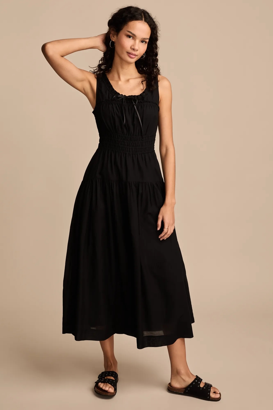 POPLIN LACE TRIMMED SMOCKED MIDI DRESS, image 5