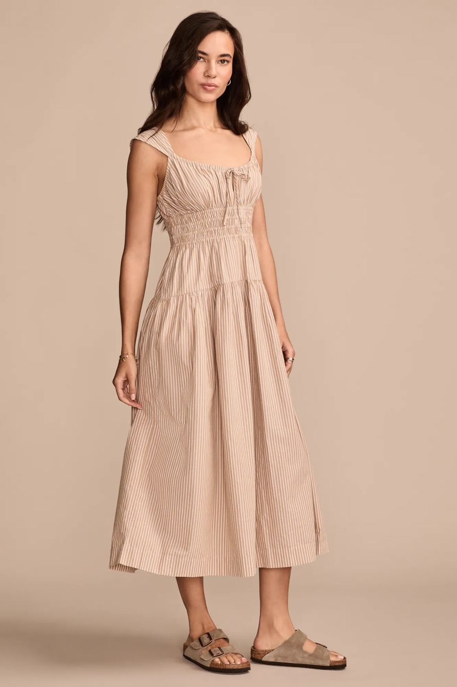 CINCHED WAIST POPLIN MIDI DRESS, image 4