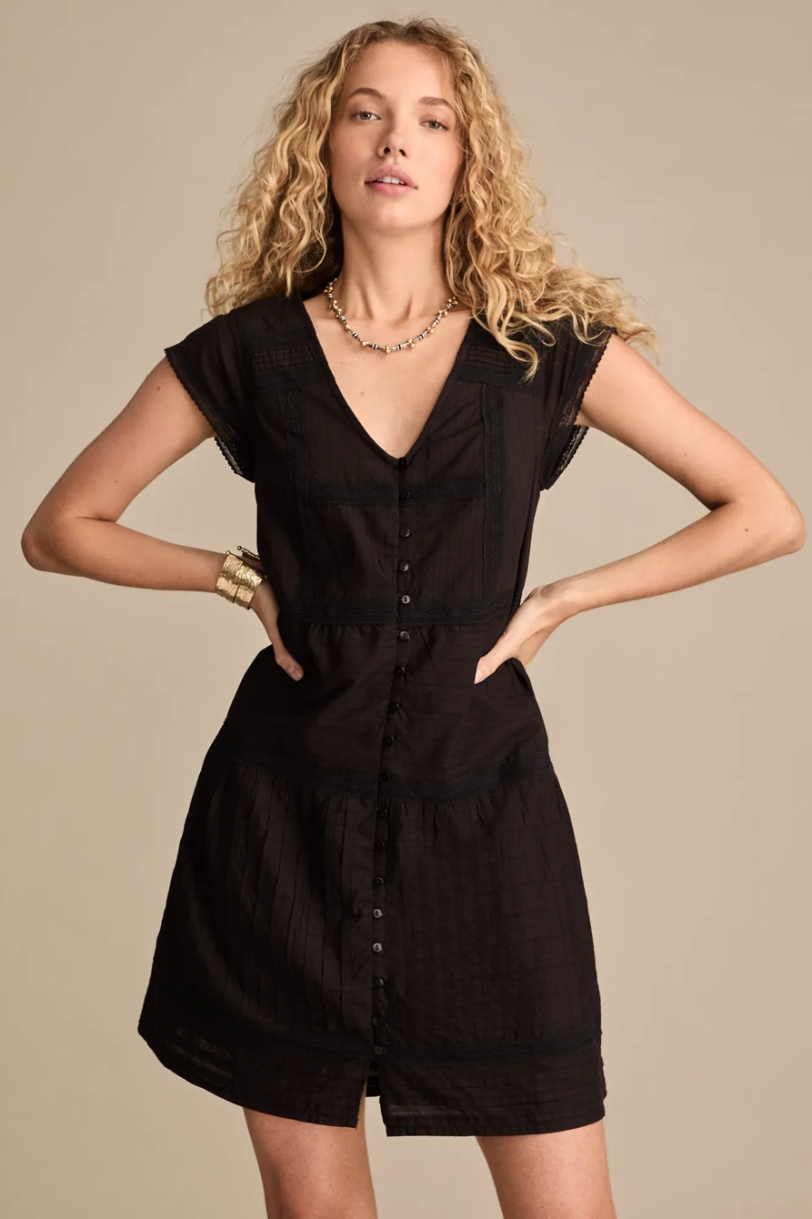BUTTON FRONT LACE MINI DRESS