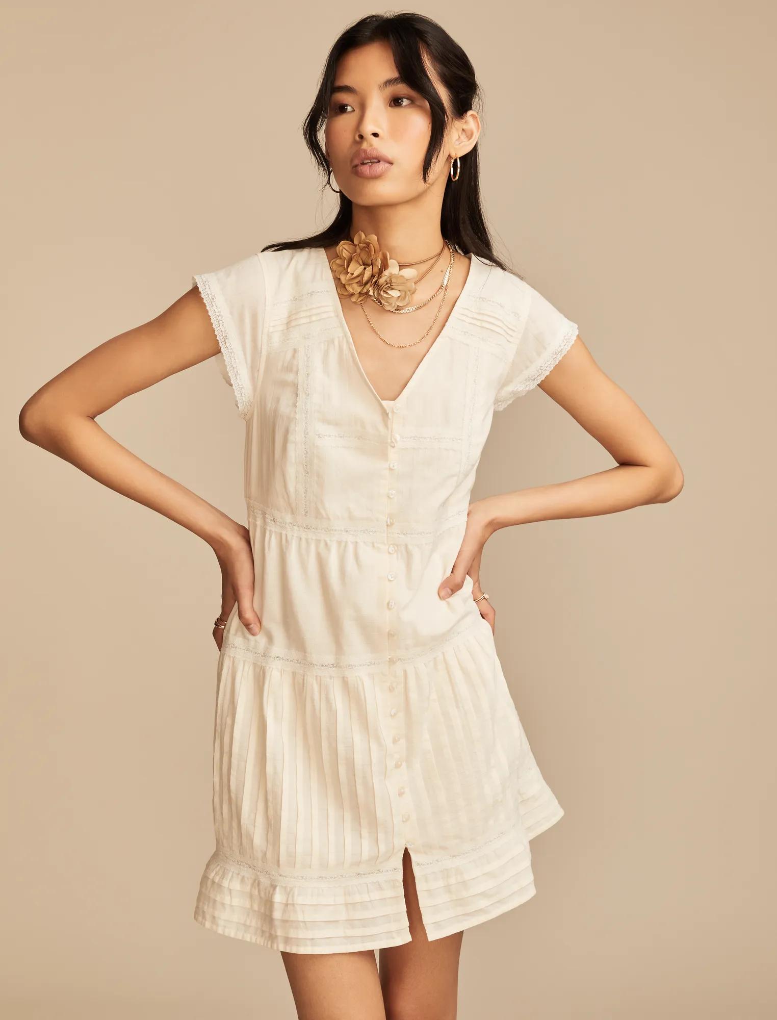 lucky brand lace mini dress BUTTON FRONT LACE MINI DRESS
