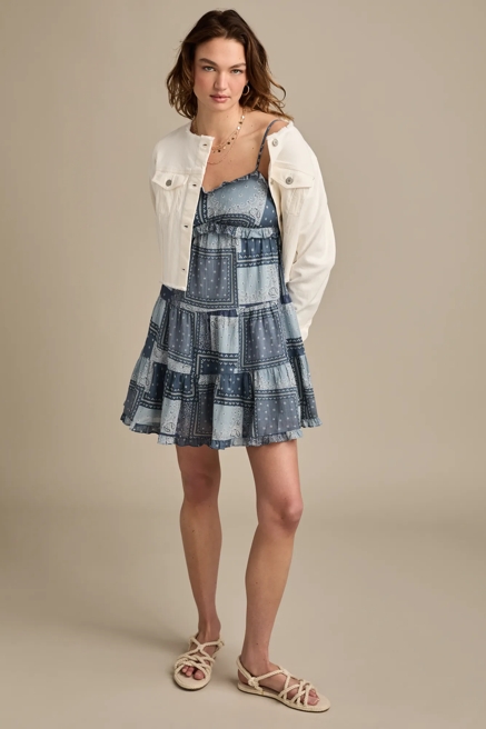 PATCHWORK RUFFLE TIERED MINI DRESS, image 3