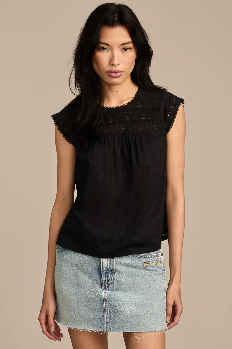 LACE NECK PINTUCK SHELL TOP, image 2