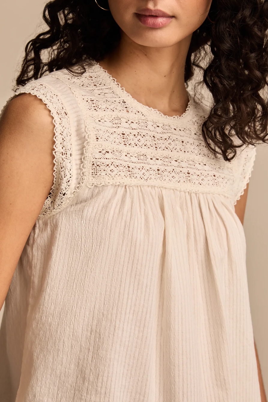 LACE NECK PINTUCK SHELL TOP, image 2